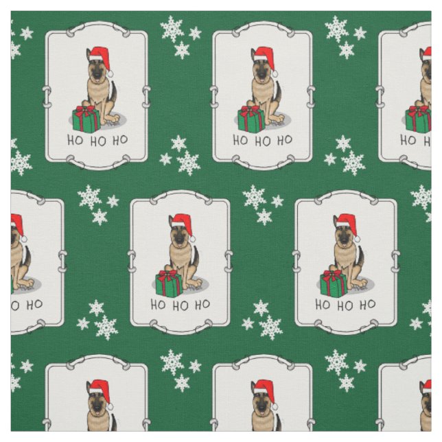 Christmas Santa Hat German Shepherd Dog Cute Fabric (Swatch)