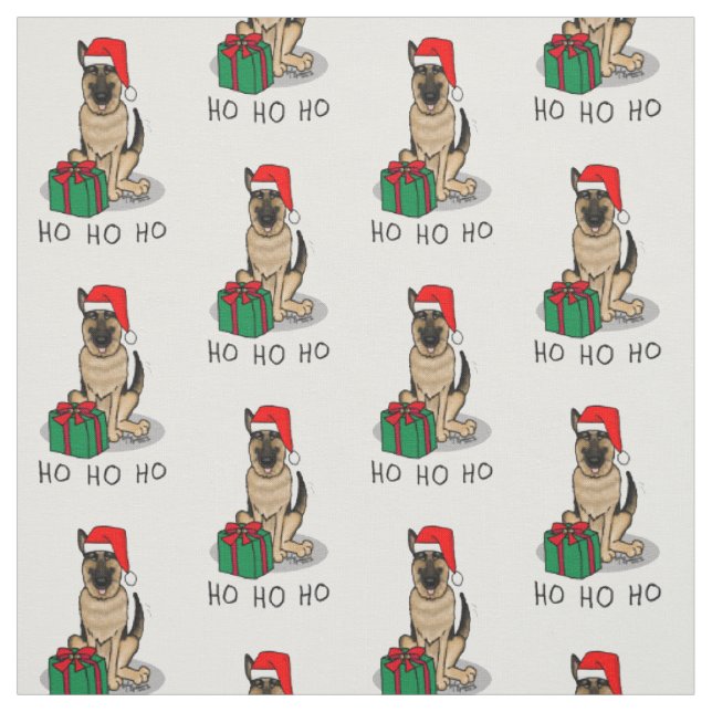 Christmas Santa Hat German Shepherd Dog Cute Fabric (Swatch)