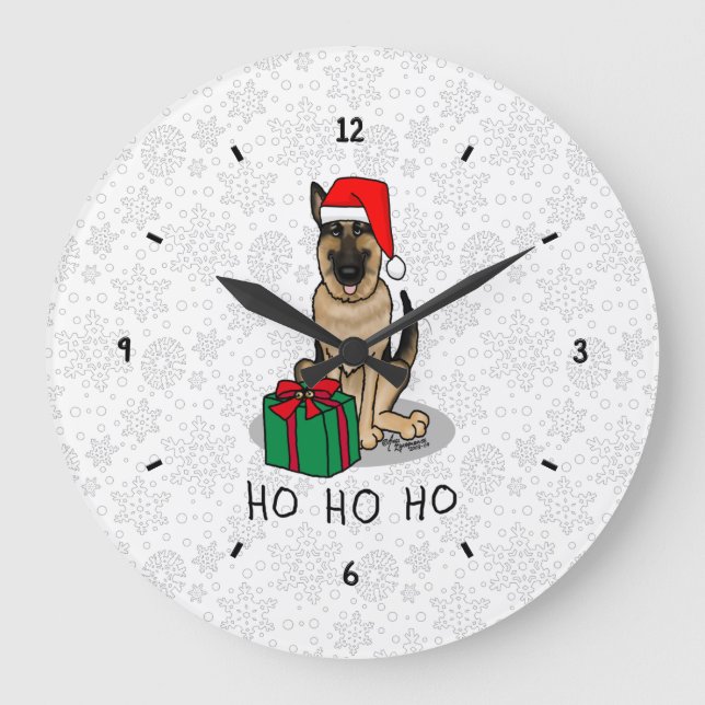 Christmas Santa Hat German Shepherd Dog Cute Large Clock (Front)