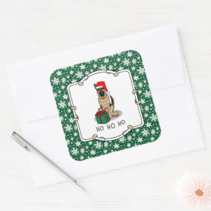 Christmas Santa Hat German Shepherd Dog Cute Square Sticker