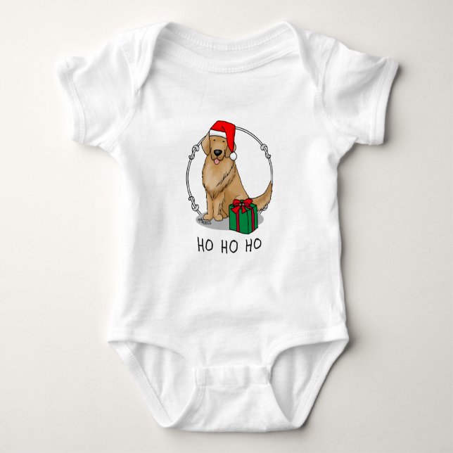 Christmas Santa Hat Golden Retriever Dog Cute Baby Bodysuit (Front)