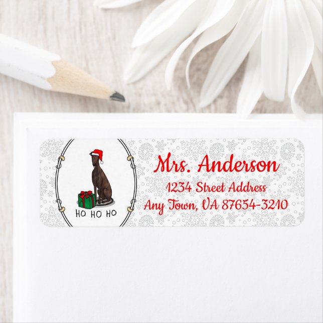 Christmas Santa Hat Greyhound Dog (brindle) Cute (Insitu)