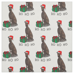 Christmas Santa Hat Greyhound Dog (brindle) Cute Fabric