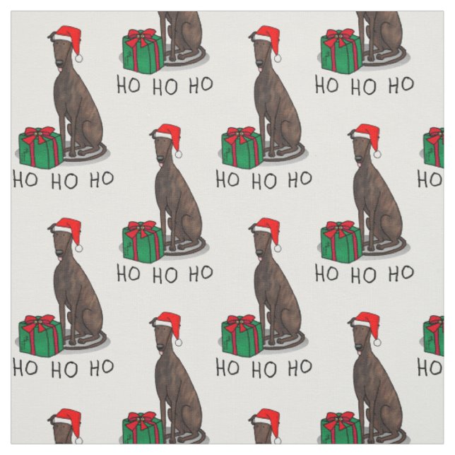 Christmas Santa Hat Greyhound Dog (brindle) Cute Fabric (Swatch)