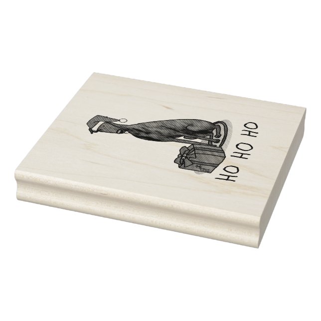 Christmas Santa Hat Greyhound Dog (brindle) Cute Rubber Stamp (Stamp)