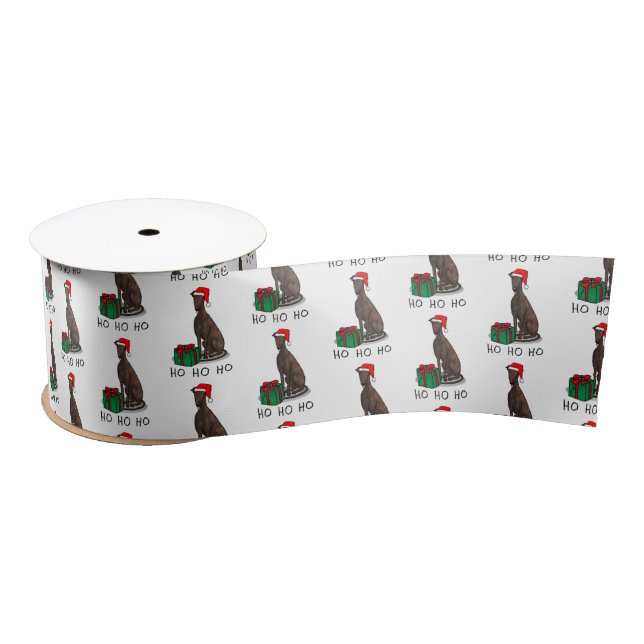 Christmas Santa Hat Greyhound Dog (brindle) Cute Satin Ribbon (Spool)