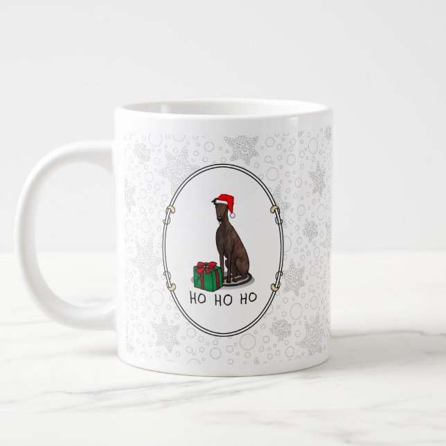 Christmas Santa Hat Greyhound Dog (brindle) Funny Large Coffee Mug (Left)