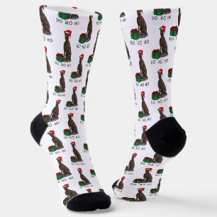 Christmas Santa Hat Greyhound Dog (brindle) Funny Socks