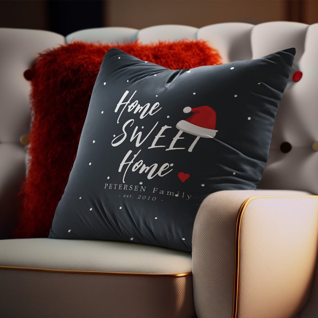 Christmas Santa hat home sweet home family name Cushion (Creator Uploaded)