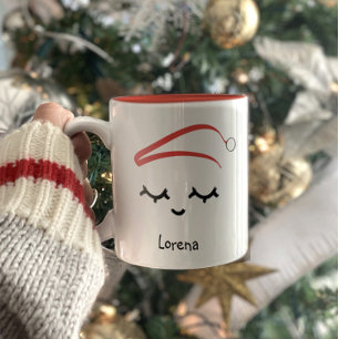 Christmas Santa hat Lashes Personalised Holiday Two-Tone Coffee Mug