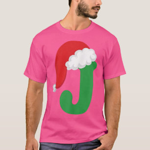 Christmas Santa Hat Letter J Monogram Holiday Phot T-Shirt