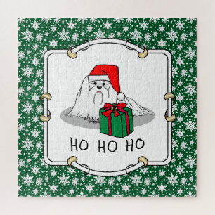 Christmas Santa Hat Maltese Dog Cute Funny Jigsaw Puzzle