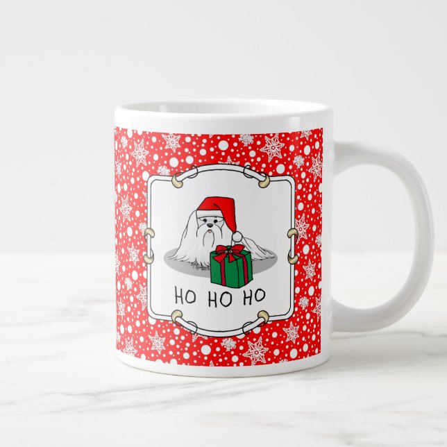 Christmas Santa Hat Maltese Dog Cute Funny Large Coffee Mug (Right)