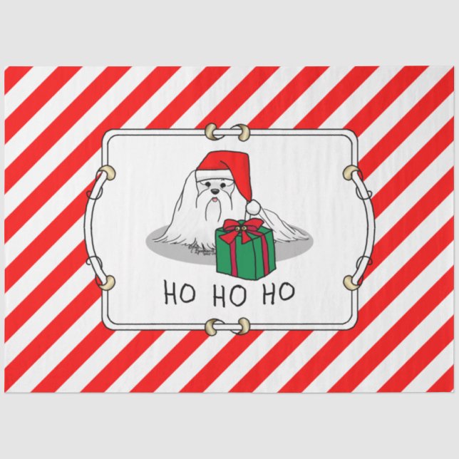 Christmas Santa Hat Maltese Dog Cute Funny Tissue Paper (Front)