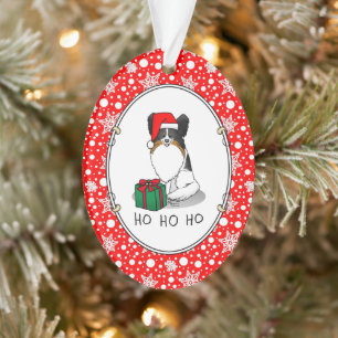 Christmas Santa Hat Papillon (tri-colour) Dog Cute Ornament