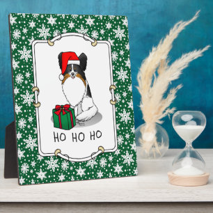 Christmas Santa Hat Papillon (tri-colour) Dog Cute Plaque