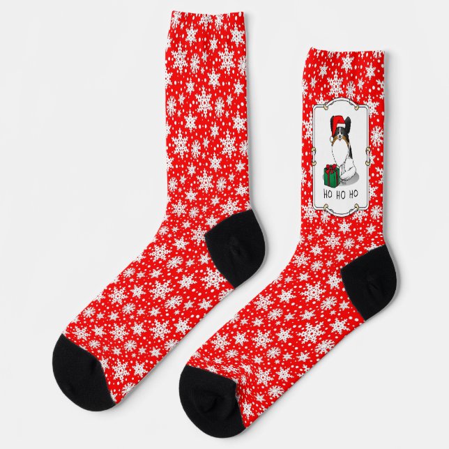 Christmas Santa Hat Papillon (tri-colour) Dog Cute Socks (Left)