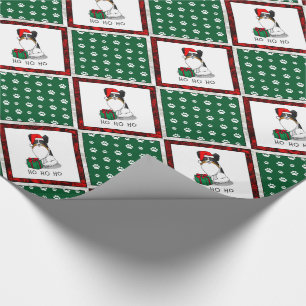 Christmas Santa Hat Papillon (tri-colour) Dog Cute Wrapping Paper