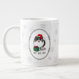 Christmas Santa Hat Pomeranian (tri-colour) Cute Large Coffee Mug