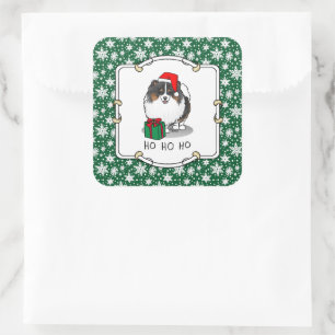 Christmas Santa Hat Pomeranian (tri-colour) Cute Square Sticker