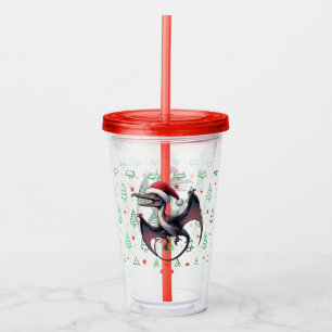 Christmas Santa hat pterodactyl  Acrylic Tumbler