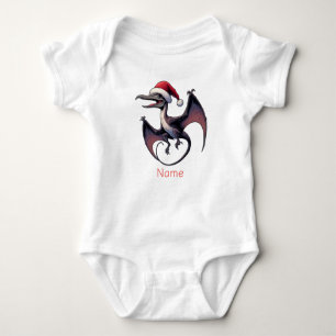 Christmas Santa hat pterodactyl Baby Bodysuit