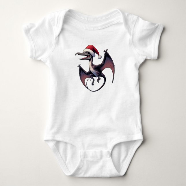 Christmas Santa hat pterodactyl  Baby Bodysuit (Front)