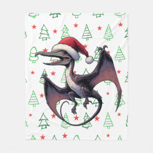 Christmas Santa hat pterodactyl  Fleece Blanket