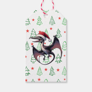 Christmas Santa hat pterodactyl  Gift Tags