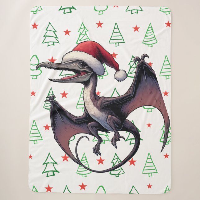 Christmas Santa hat pterodactyl  Sherpa Blanket (Front)