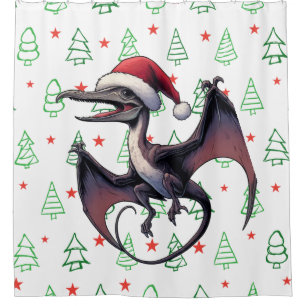 Christmas Santa hat pterodactyl Shower Curtain