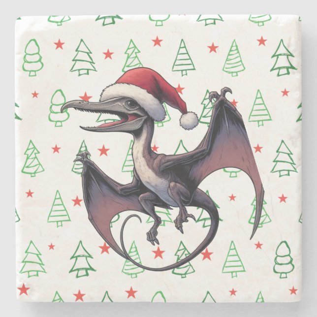 Christmas Santa hat pterodactyl  Stone Coaster (Front)