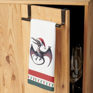 Christmas Santa hat pterodactyl  Tea Towel