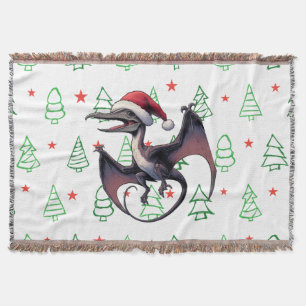 Christmas Santa hat pterodactyl  Throw Blanket