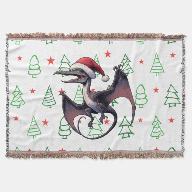 Christmas Santa hat pterodactyl  Throw Blanket (Front)