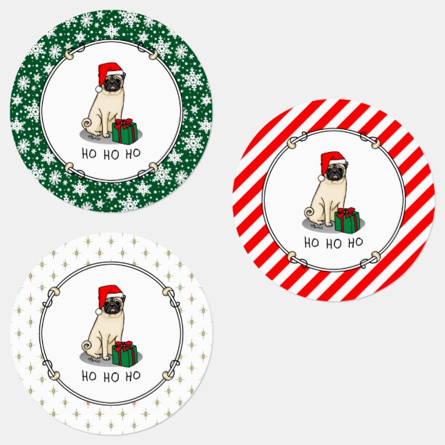 Christmas Santa Hat Pug Dog (light fawn) Cute (Group)