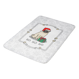 Christmas Santa Hat Pug Dog (light fawn) Cute Bath Mat