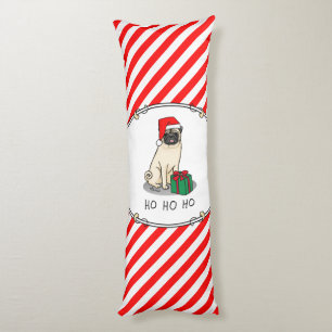 Christmas Santa Hat Pug Dog (light fawn) Cute Body Cushion