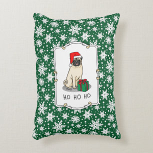 Christmas Santa Hat Pug Dog (light fawn) Cute Decorative Cushion