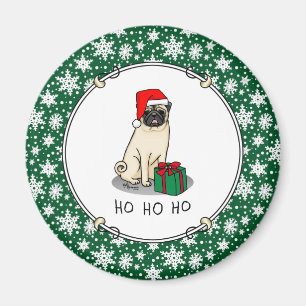Christmas Santa Hat Pug Dog (light fawn) Cute Magnet
