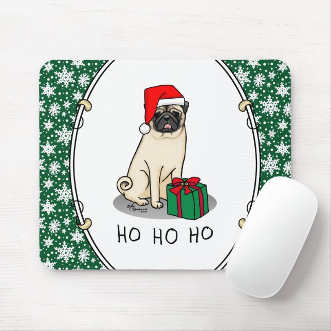 Christmas Santa Hat Pug Dog (light fawn) Cute Mouse Pad (With Mouse)