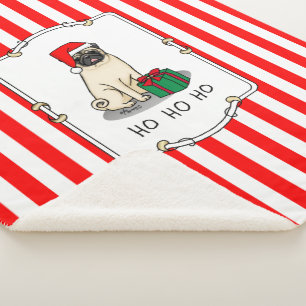 Christmas Santa Hat Pug Dog (light fawn) Cute Sherpa Blanket
