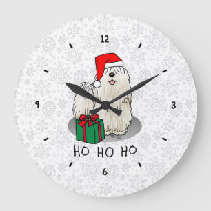 Christmas Santa Hat Puli Dog (white) Cute Funny Large Clock