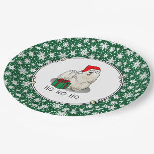 Christmas Santa Hat Puli Dog (white) Cute Funny Paper Plate