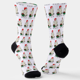 Christmas Santa Hat Puli Dog (white) Cute Funny Socks