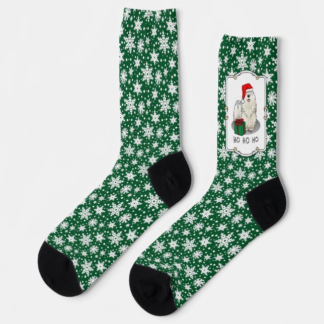 Christmas Santa Hat Puli Dog (white) Cute Funny Socks (Left)