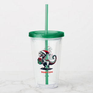 Christmas Santa hat raptor Acrylic Tumbler