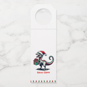 Christmas Santa hat raptor  Bottle Tag