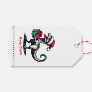 Christmas Santa hat raptor  Gift Tags