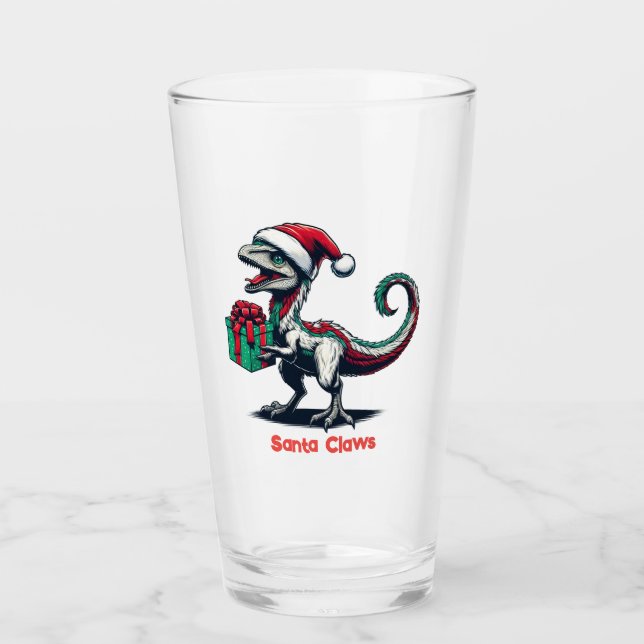 Christmas Santa hat raptor  Glass (Front)